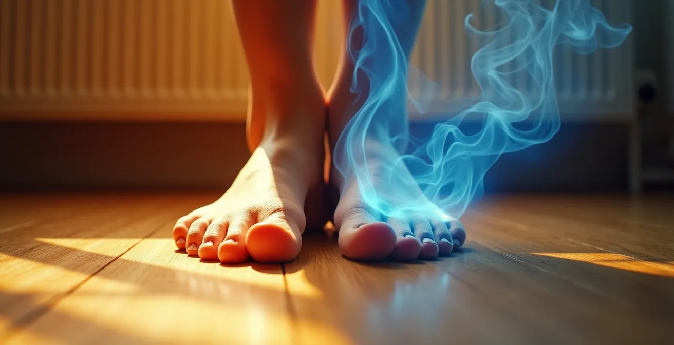 Comparaison visuelle entre chauffage au sol et radiateur montrant la répartition de chaleur