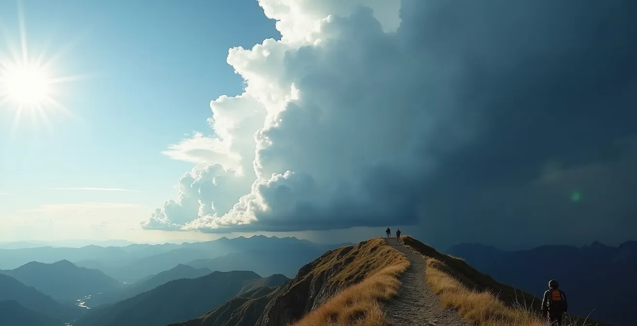 Formation de cumulonimbus au-dessus d'une crête montagneuse en début d'après-midi